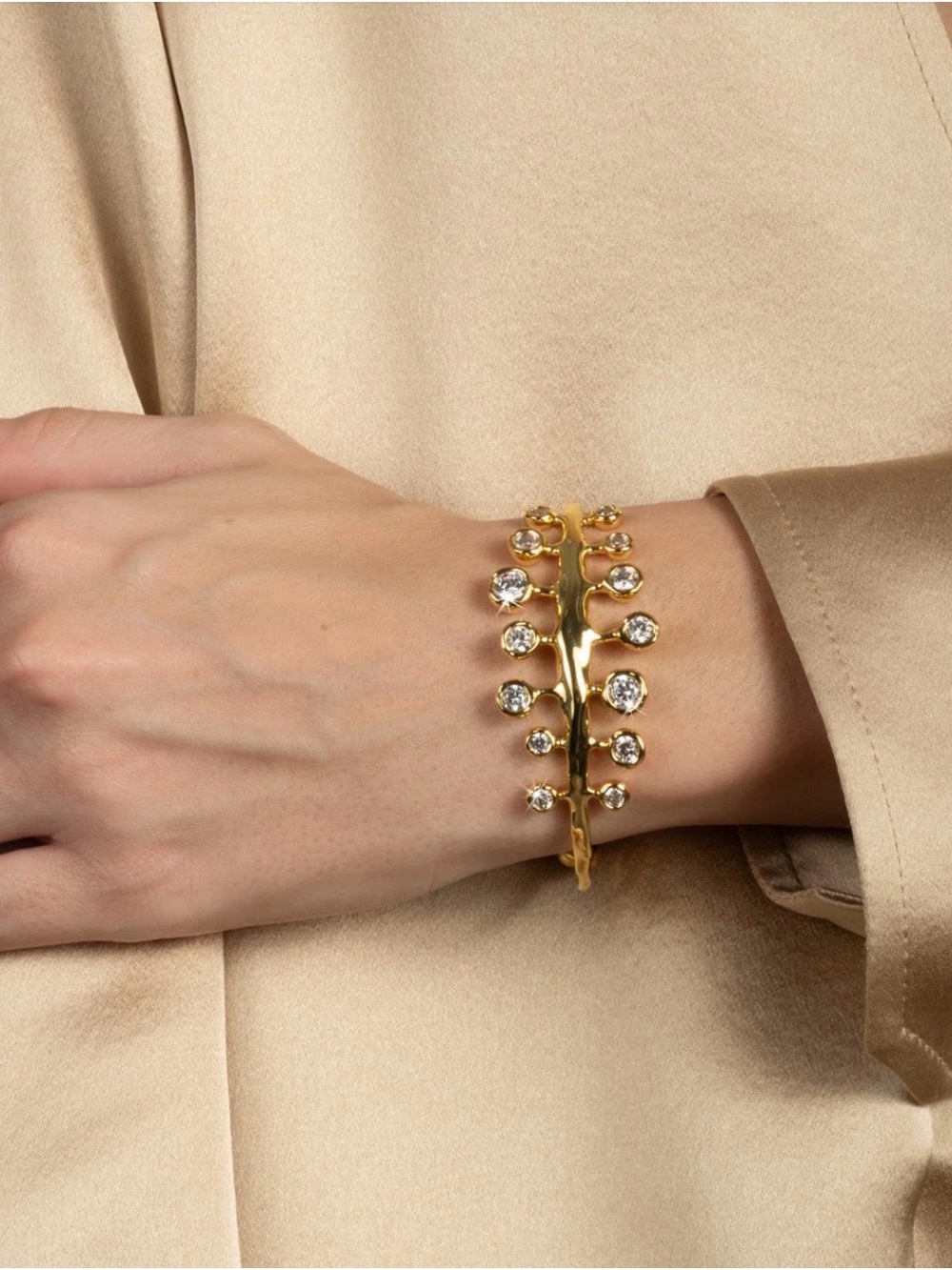 NEW Alexis Bittar Asterales Modern Cuff Bracelet Gold Clear C Z AU20